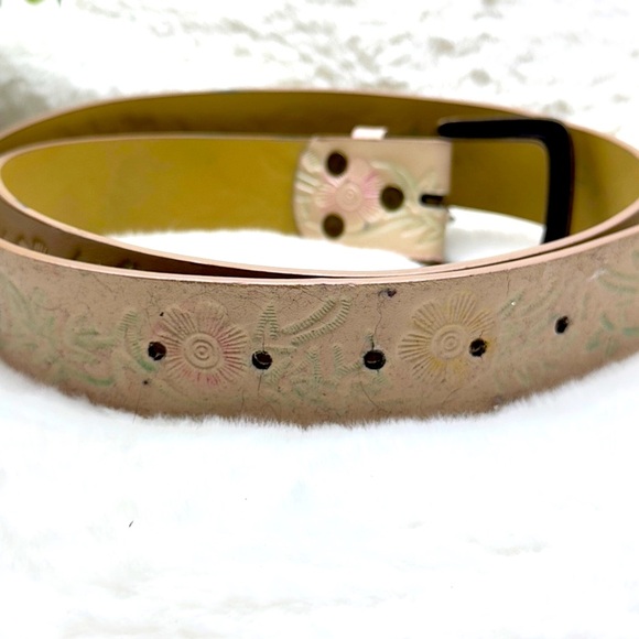 Floral Embossed Belt - Cream with Pink and Blue Accents - Picture 10 of 11